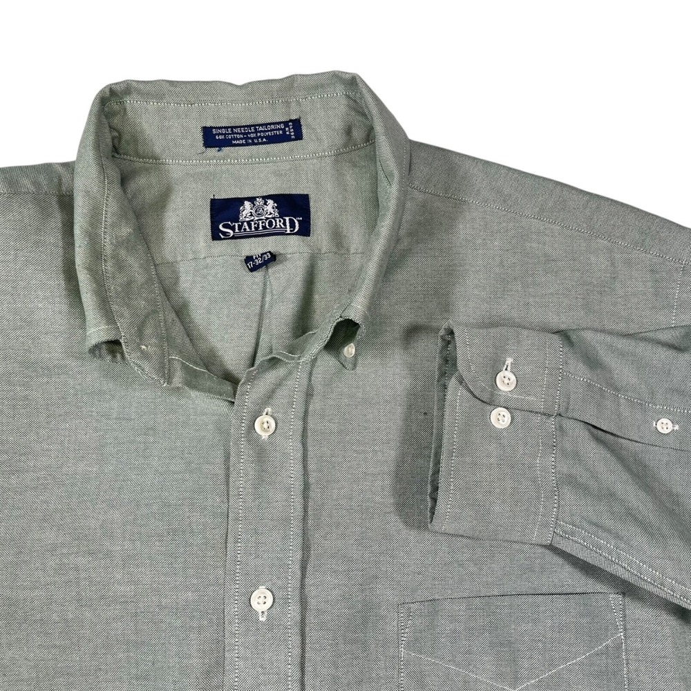 Stafford 17 32/33 Green Button Down Oxford Shirt Single Needle Tailoring Preppy‎
